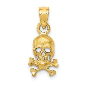 14k Yellow Gold Small Satin Skull and Crossbones Necklace - 20 Inch